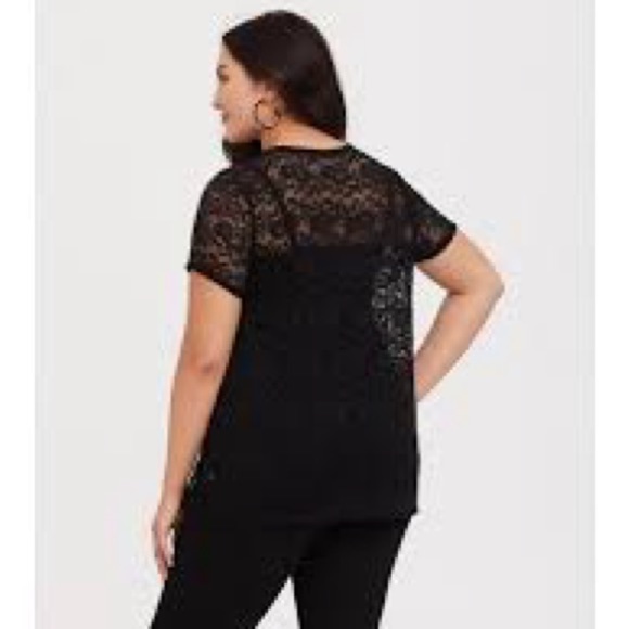Torrid Black Semi-Sheer Lace Floral Crew Short Sleeve Tee 3X - Picture 2 of 8